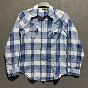 Wrangler Womens Western Wrancher Plaid Long Sleeve Pearl Button Down Size Small